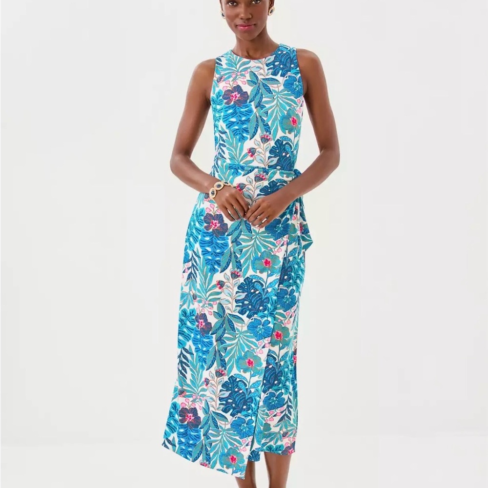 Lilly Pulitzer Blue and Pink Floral Midi Dress